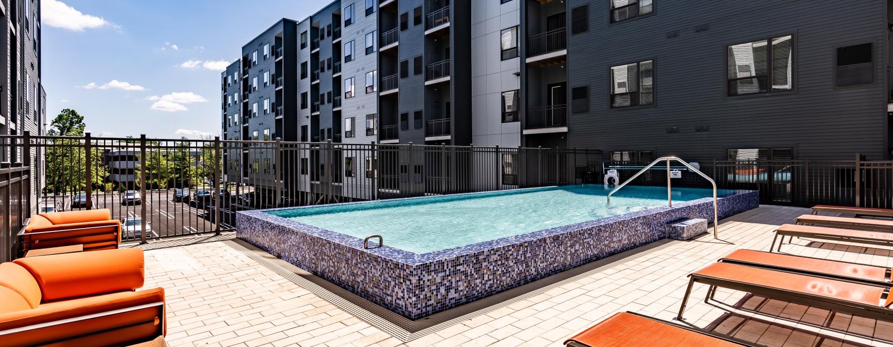 a swimming pool in a courtyard