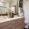a bathroom with a large mirror